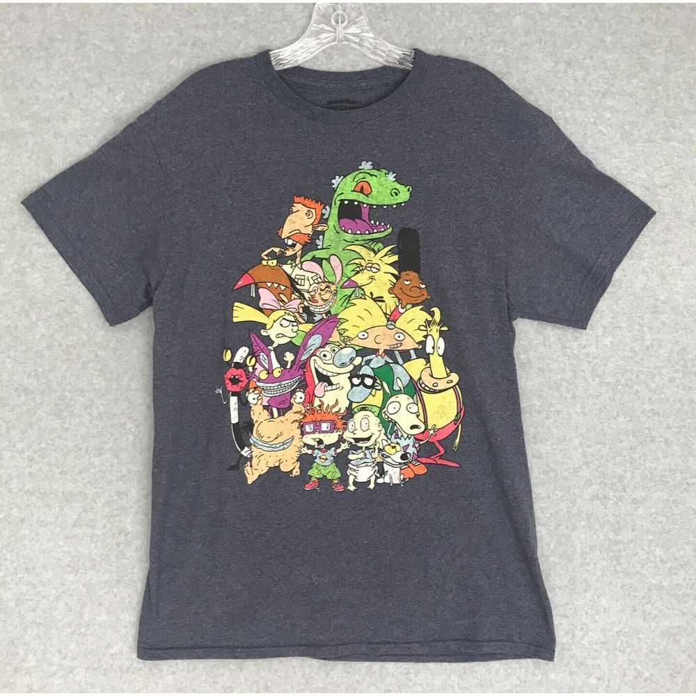 Nickelodeon 90's Characters Collage T-Shirt Mens Medium Rugrats Stewey Etc. Gray